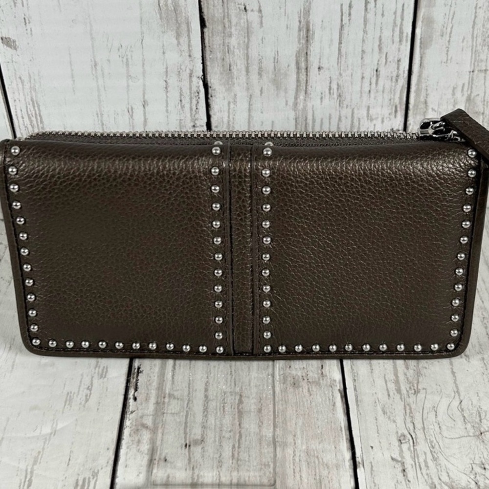 BRIGHTON Pretty Tough Studded Leather Wallet Organizer Pewter PRISTINE